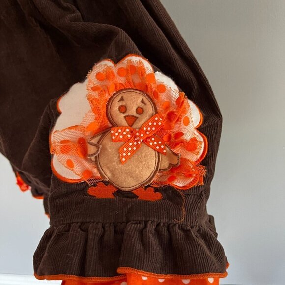 Thanksgiving Turkey Dress Baby Girl Dress ?Vintage Size 2T Bows Brown & Orange - Picture 3 of 8